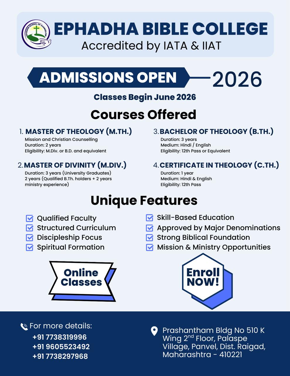 Ephadha Bible College Admissions Flyer